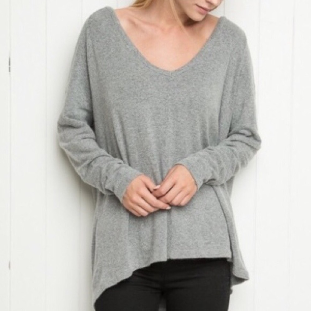 grey v-neck sweater